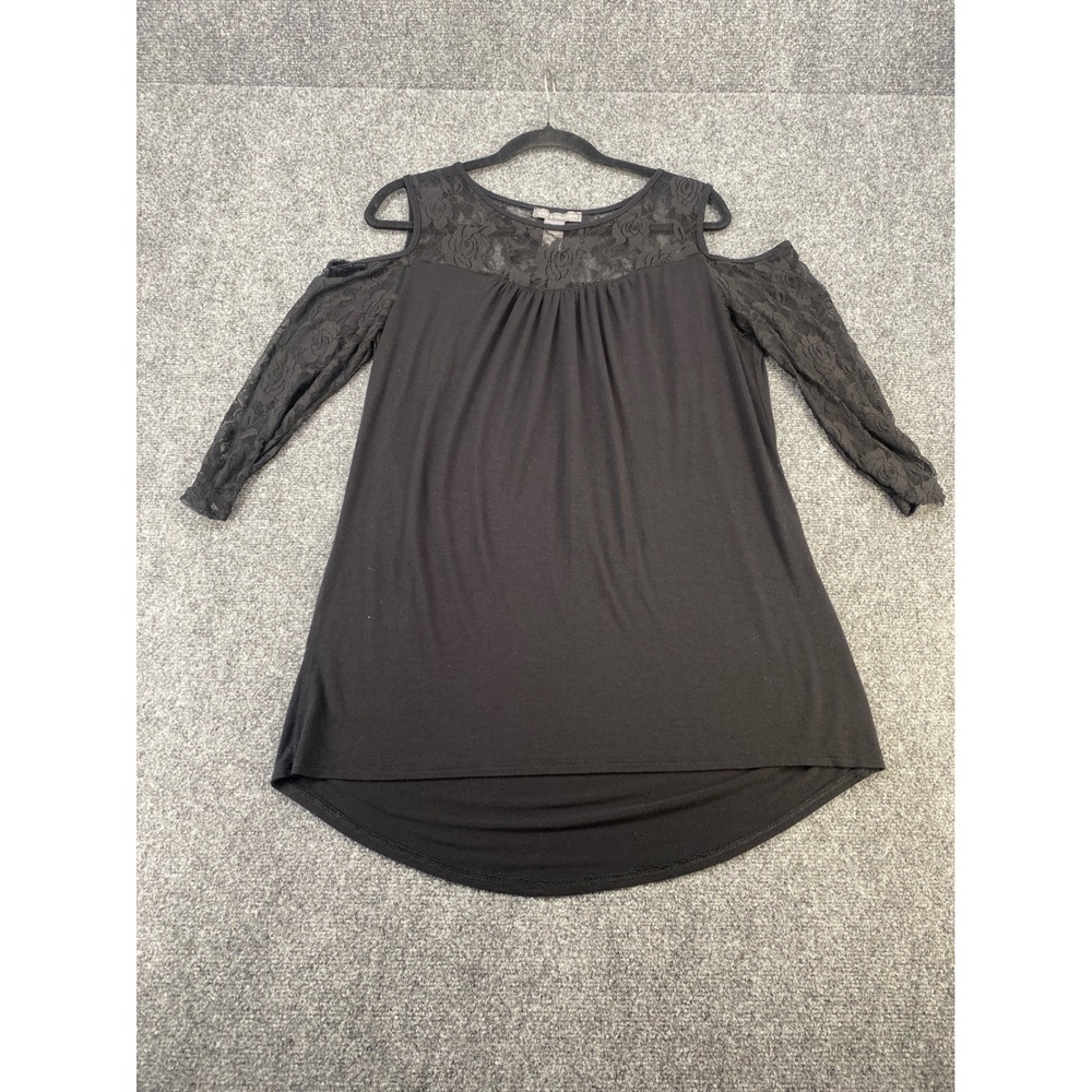 Kate & Mallory Cold Shoulder Lace Tunic Top Womens Size M Black High Low RSU1372